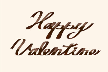 茶色のリボンで描かれた「Happy valentine」のテキストグラフィック