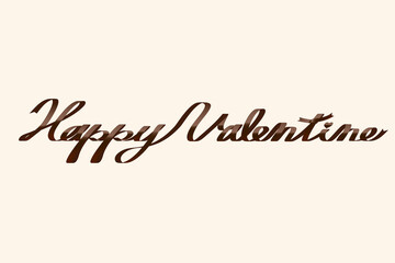 茶色のリボンで描かれた「Happy valentine」のテキストグラフィック
