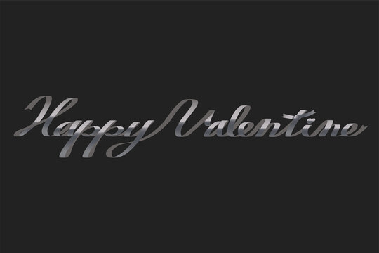 銀色のリボンで描かれた「Happy valentine」のテキストグラフィック