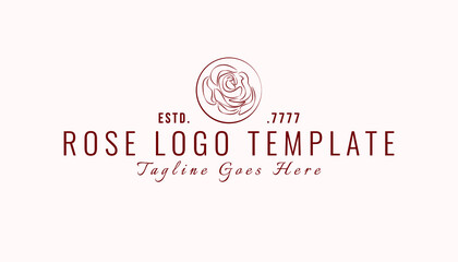 Rose logo vector element. Aesthetic line art rose logo design for beauty care, spa, skin care, yoga ,women fashion and beauty clinic treatment. Initial modern logo brand identity for feminine company.