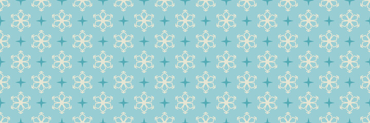 Christmas background image with decorative ornament snowflakes on a blue background for your design projects, seamless pattern, wallpaper textures with flat design. Vector illustration