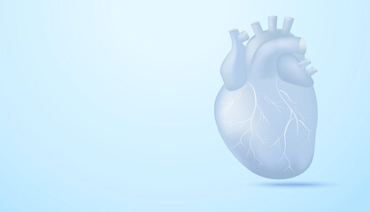 Human heart with vessels illustration on light blue background.