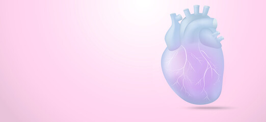 Human heart with vessels illustration on pink background. Heart attack concept.