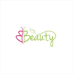 word beauty logo vector template butterfly