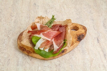 Delicous Spanish Hamon slices pork meat