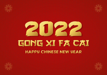 Happy Chinese New Year 2022 lettering with gold color on red background. Elegant, Luxury and Beautiful Gong Xi Fa Cai greeting design for wallpaper, banner, poster and card. Text 2022 with tiger style