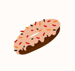 Donut with icing and sprinkling in cartoon style