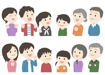 家族三世代の笑顔・喜ぶイラスト　主線なし