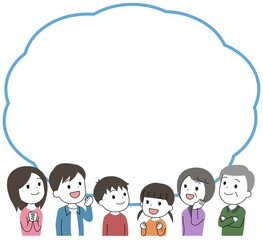 吹き出し　三世代の笑顔・喜ぶ家族　主線あり