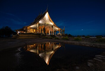 frontside of chapel : Sirindhorn Wararam Phu Prao Temple (Wat Phu Prao)at Ubon Ratchathani, Thailand. Tourist attraction landmark