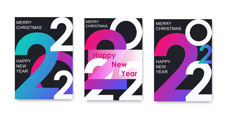 Creative brochures Happy New Year 2022. Minimalistic trendy holiday covers for branding, holiday season decoration, banner, poster.