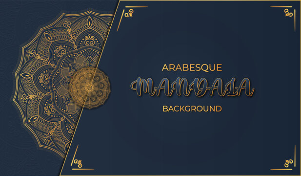 Royal elegant ornamental luxury mandala background design with islamic arabesque pattern for hd wallpaper wedding card back cover in arabic east style golden yellow color. Easy use mandala art drawing