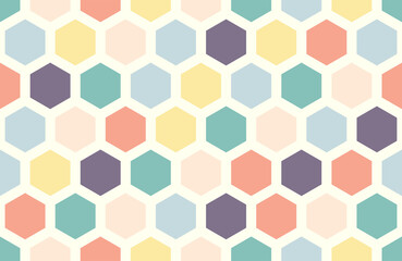 Abstract geometric seamless pattern background with pastel colored hexagons. Vector illustration