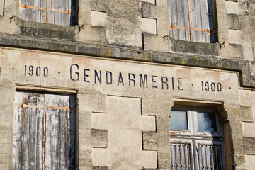 gendarmerie Nationale 1900 sign text logo on building old facade means french military police