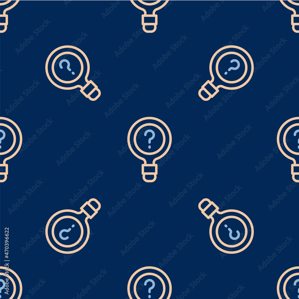 Poster line unknown search icon isolated seamless pattern on blue background. magnifying glass and question