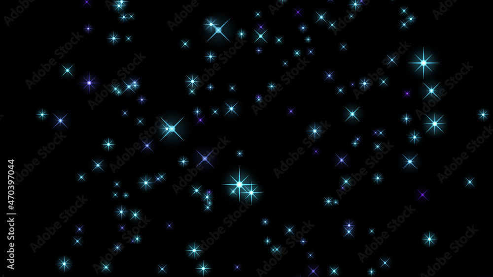 Poster abstract waterfall, reflection of particles in water illuminated by rays in a dark space. stage deco