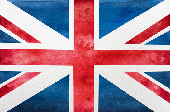 Beautiful drawing of the Flag of Great Britain. Closeup, no people, textured surface. Congratulations for family, relatives, friends and colleagues