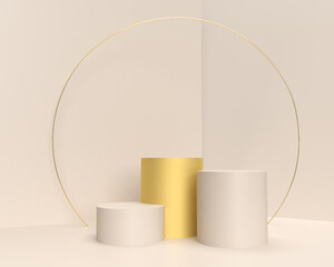 Concrete podium, Cosmetic display stand with gold decorative. 3D rendering