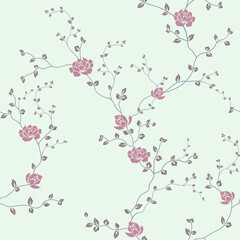 seamless pattern of flowers, branches and leaves