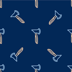 Line Wooden axe icon isolated seamless pattern on blue background. Lumberjack axe. Vector