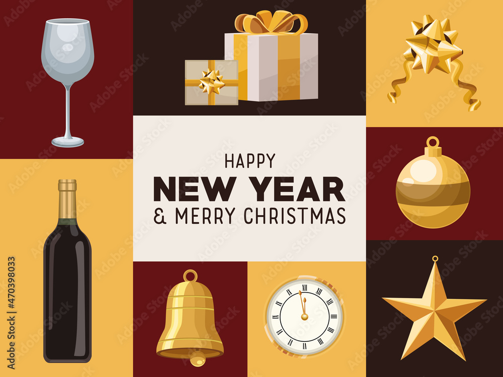 Poster seven happy new year icons