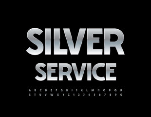 Naklejka na ściany i meble Vector concept sign Silver Service. Elegant metallic Font. Elite Alphabet Letters and Numbers set