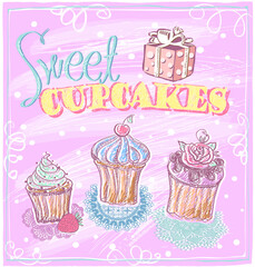 Sweet cupcakes menu cover or poster ventage design