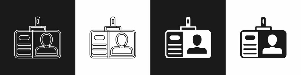 Set Identification badge icon isolated on black and white background. It can be used for presentation, identity of the company, advertising. Vector
