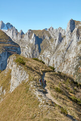 Female hikers heading down to Saxerluecke