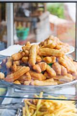 Chinese bread stick and soybean fried famous local food and snack of Pang Ung; look like french fries but made from mashed soybean in Mae Hong Son, north of Thailand.