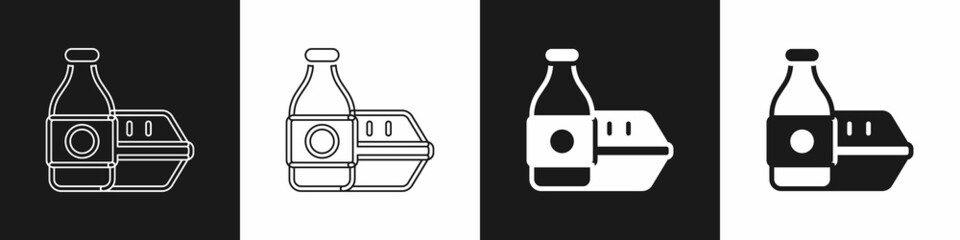 Set Online ordering and fast food delivery icon isolated on black and white background. Vector