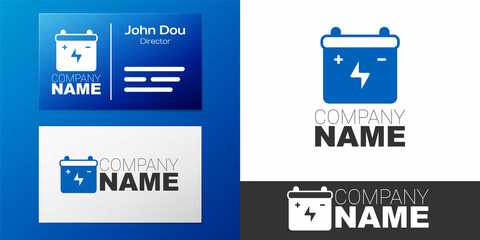 Logotype Car battery icon isolated on white background. Accumulator battery energy power and electricity accumulator battery. Logo design template element. Vector