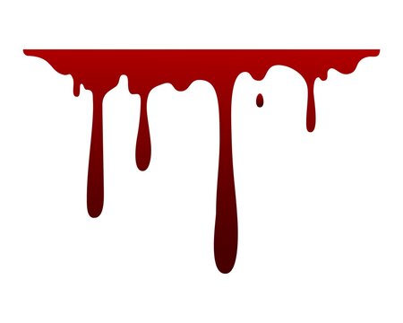 Red paint drips. Blood with flowing drops, bloody liquid bleeding, spilled ketchup or ink, horizontal border or frame, halloween decoration element, vector isolated illustration