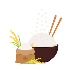 Rice sack cartoon vector. symbol. Paddy vector. Rice in bowl vector.