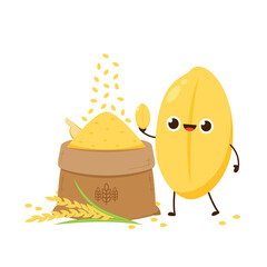 Rice character design. rice vector on white background. rice seed.