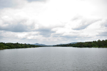 Nature with mountains and dam water