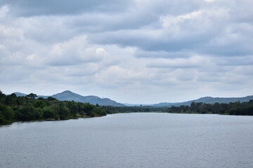 Nature with mountains and dam water