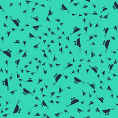 Black Frying pan on fire icon isolated seamless pattern on green background. Fry or roast food symbol. Vector