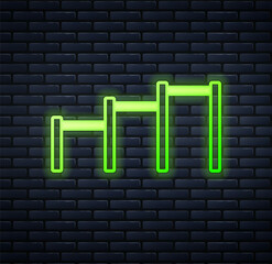 Glowing neon Sport horizontal bar icon isolated on brick wall background. Vector