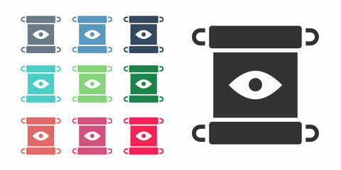 Black Magic scroll icon isolated on white background. Decree, paper, parchment, scroll icon. Set icons colorful. Vector