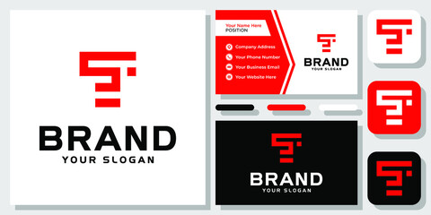 Initials Letters TS ST Monogram Bold Geometric Red Modern Logo Design with Business Card Template