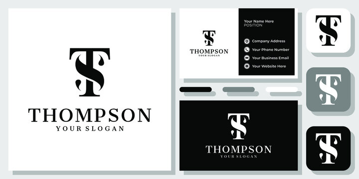 Initials Letters TS ST Serif Classic Luxury Elegant Black Icon Logo Design with Business Card Template