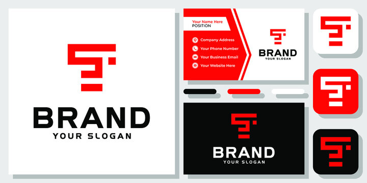 Initials Letters TS ST Monogram Bold Geometric Red Modern Logo Design with Business Card Template