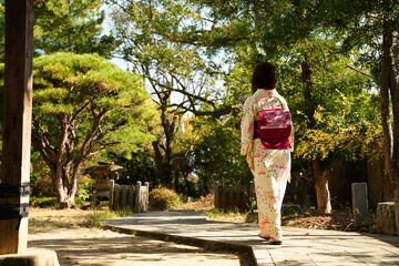 Fototapeta na wymiar woman walking in the park