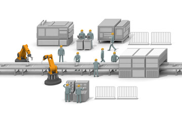 Machine operation. People working in the factory. The person who operates the robot. Manufacturing work.