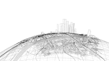 3d city sphere. Vector
