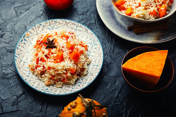Stewed rice with pumpkin
