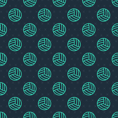 Green line Volleyball ball icon isolated seamless pattern on blue background. Sport equipment. Vector