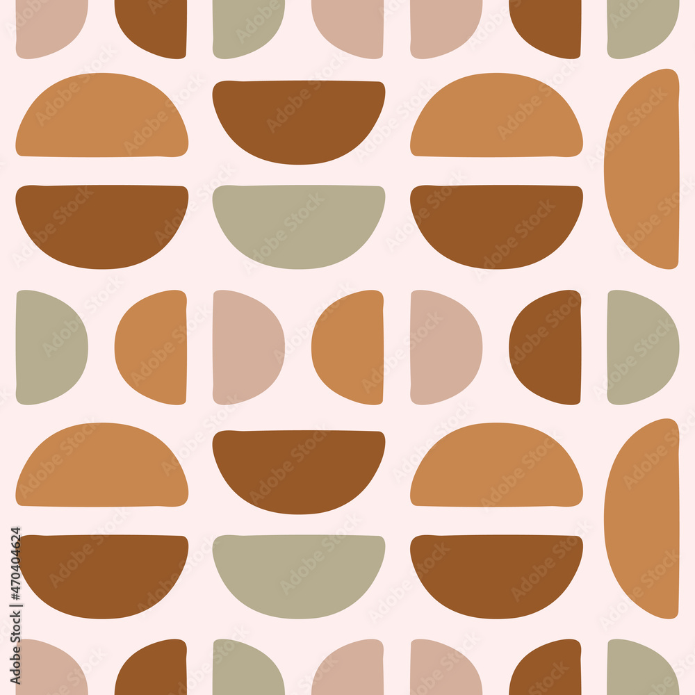 Poster Abstract vector seamless pattern with hand drawn geometric  semicircles on pastel background. Colorful modern background design in boho style.
