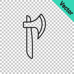 Black line Wooden axe icon isolated on transparent background. Lumberjack axe. Vector